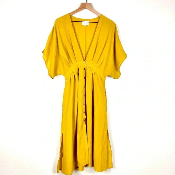 Lost + Wander Poppy Mustard Yellow Button-Up Midi Dress - Picture 5 of 13